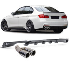 Heckdiffusor Carbon Look + Endrohr Doppelrohr Chrom BMW F30 F31 316 318 320