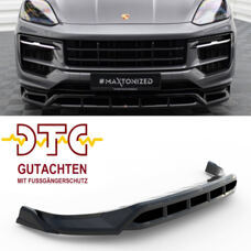 Frontspoiler V.1 Porsche Cayenne Mk3 Facelift Maxton Schwarz Glanz DTC Gutachten Fussgängerschutz