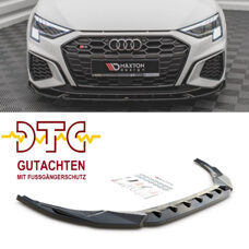 Frontspoiler V3 Maxton Schwarz Glanz Gutachten Fussgängerschutz Audi A3 8Y S3 S-Line Frontlippe