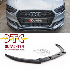 Frontspoiler V.3 Maxton Schwarz Glanz DTC Fussgängerschutz Audi 8V S3 Sedan Facelift