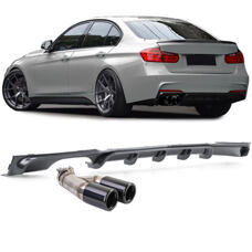 Heckdiffusor Carbon Look + Endrohr Doppelrohr Schwarz BMW F30 F31 316 318 320