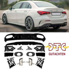 Diffusor A35 AMG Schwarz Glanz Auspuffblenden Chrom Mercedes A-Klasse W177 Limousine + DTC-Gutachten