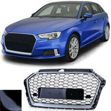 Grill RS3 Look Audi A3 8V 2016-2020 Facelift ohne ACC Schwarz Glanz Silber Gitter Kühlergrill