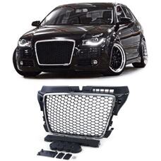 Grill RS3 Look Audi A3 8P 2008-13 Schwarz Matt Chrom Waben Gitter Kühlergrill