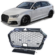 Grill RS3 Look Audi A3 8V 2016-2020 Facelift mit ACC Schwarz Glanz Gitter Kühlergrill