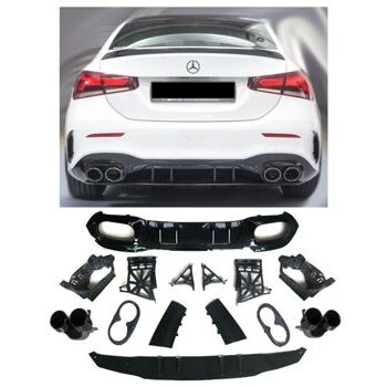 Diffusor A45 AMG Schwarz Glanz Auspuffblenden Mercedes A-Klasse W177 Limousine