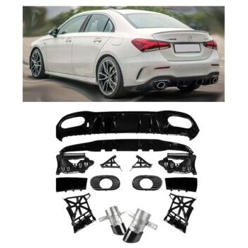 Diffusor A35 AMG Schwarz Glanz Auspuffblenden Mercedes A-Klasse W177 Limousine