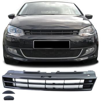 Grill Kühlergrill VW Polo 5 6R 6C 2009-17 Schwarz Glanz